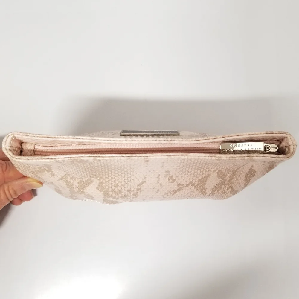 JIMMY CHOO Light Pink Snakeskin Embossed Vegan Cosmetic Clutch Bag